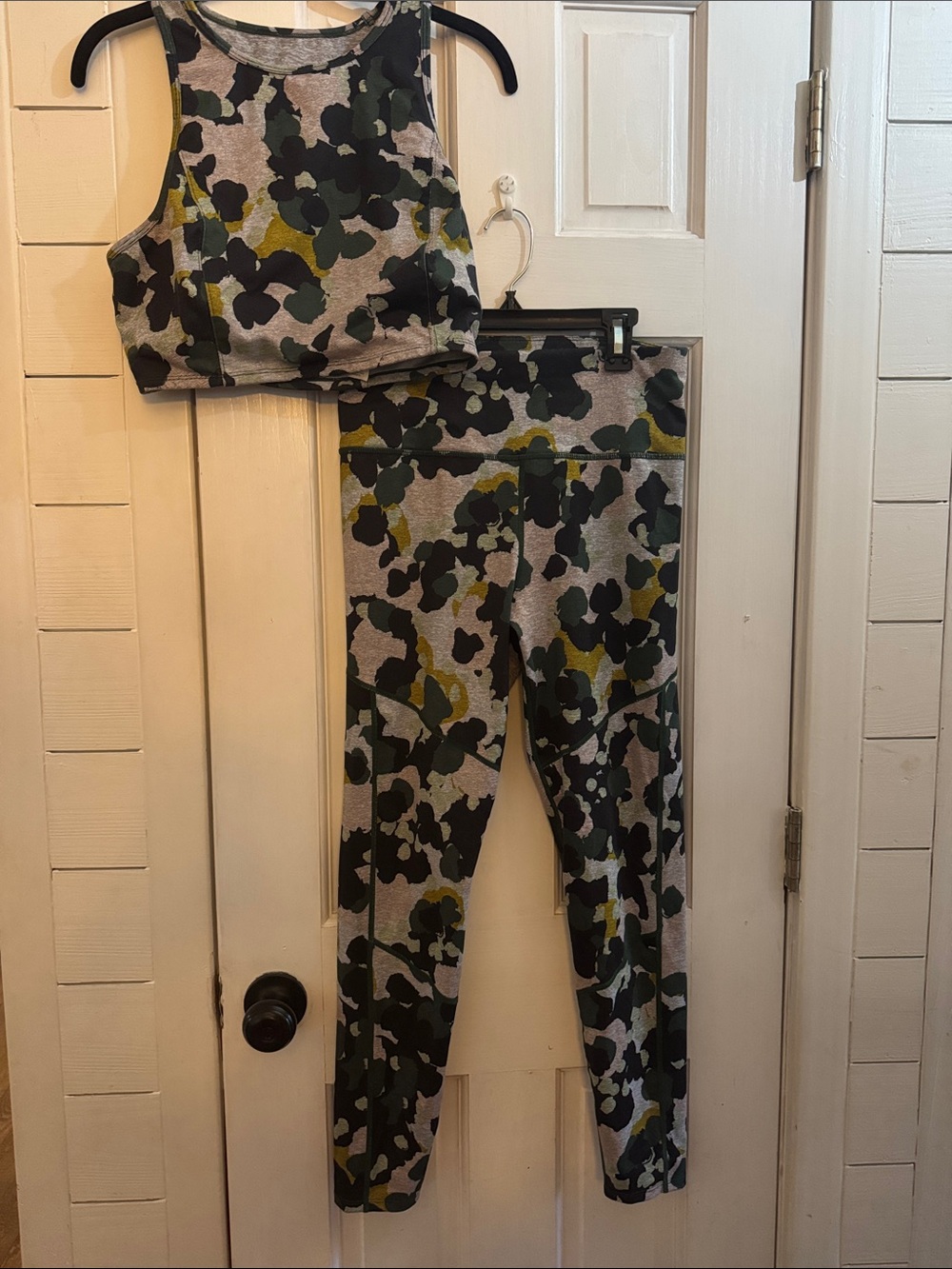 JoyLab Olive Green Black Gray Camo Leggings & Crop Tank Set